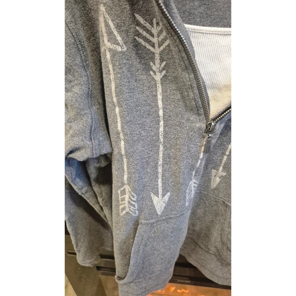 Boho Arrow Hoodie Gray Zip Up Hooded Sweatshirt Size L Western Casual Cozy - Picture 5 of 11